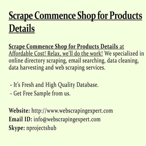 Scrape Commence Shop for Products Details