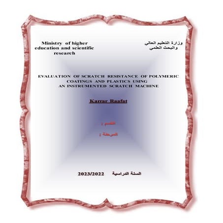 EVALUATION OF SCRATCH RESISTANCE OF POLYMERIC  COATINGS AND PLASTICS USING  A...