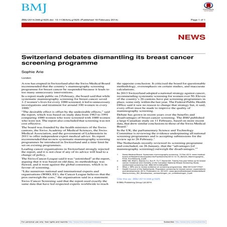Screen breast cancer switzerland bmj 2014_Sophie Arie