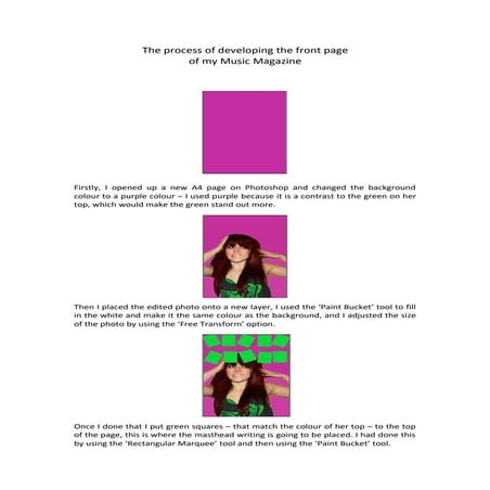 The process of developing the front cover, contents page and double page spre...