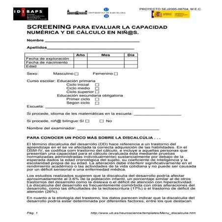 Screening PARA CAPACIDAD NÚMERICA