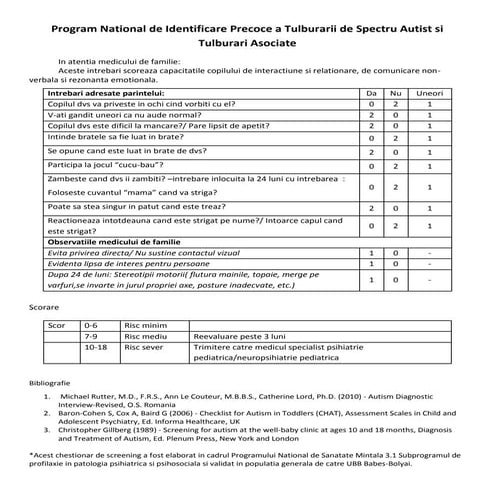 Screening autism ministerul sanatatii