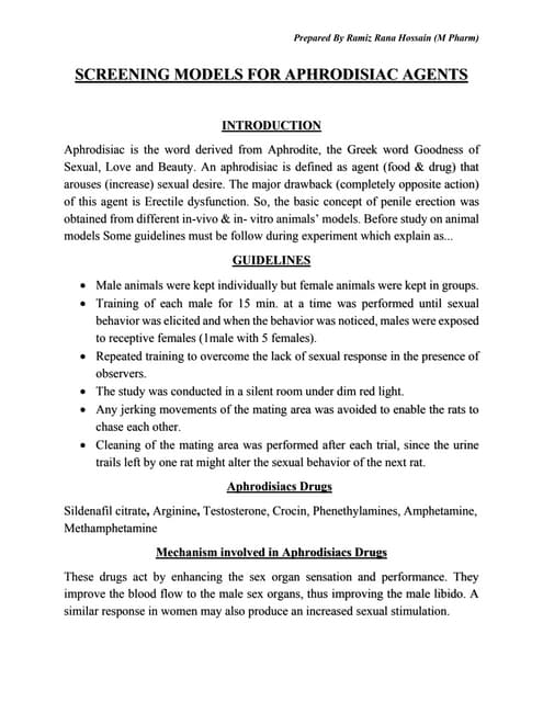 Screening models of aphrodisiac agents , pharmacological ...