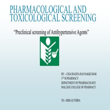 Screening of antihypertensiveagent by raunak