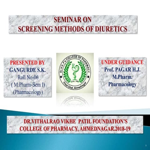 Screening of Diuretics M.PHARM PHARMACOLOGY.