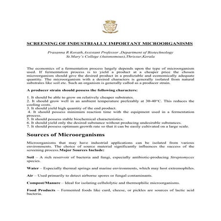 Screening of Industrially Important Microorganisms