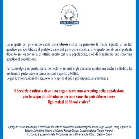 Screening portatore fibrosi cistica materiale cittadini