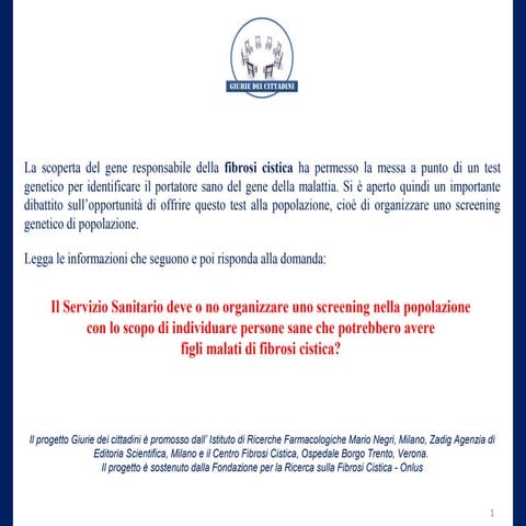 Screening portatore fibrosi cistica materiale operatori