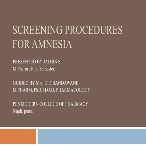 Screening procedure for amnesia