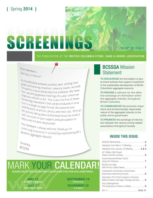"Screenings" BCSSGA spring_2014 Highbank Featured