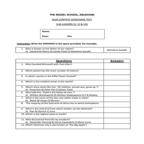 Screening Test Sub-Juniors