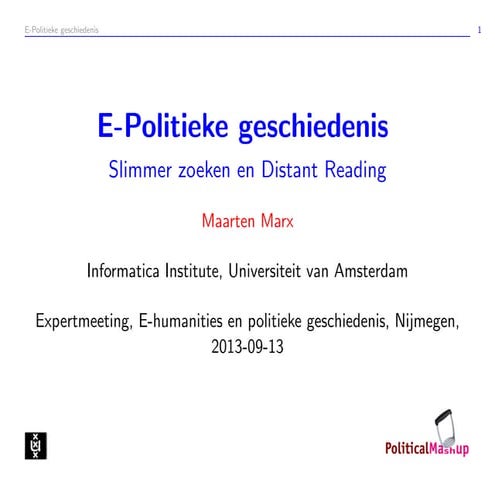 Expertmeeting, E-humanities en politieke geschiedenis, Nijmegen, 2013-09-13