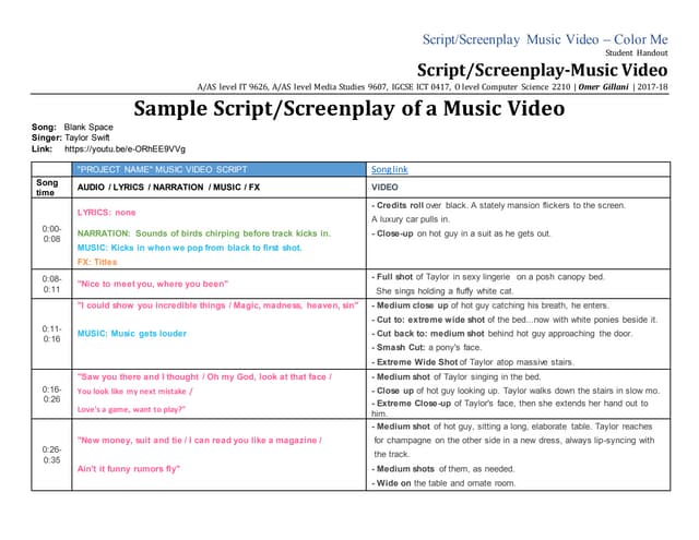 Music video script template