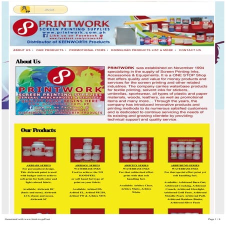 Screen Printing Inks, Equipment and Supplies - Printwork Sales | PDF