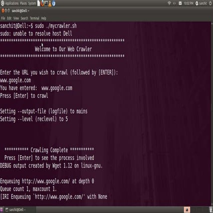 Output Screens of wget based web crawler | PPTX