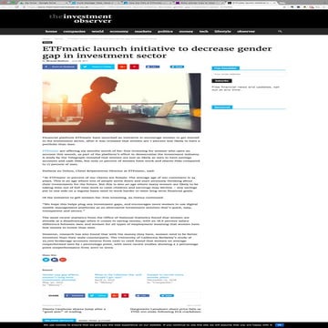 Investment Observer - ETFmatic launch initiative to decrease gender gap in investment sector