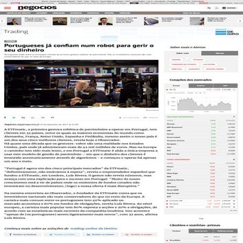 Negocios - Portugueses ja confiam num robot para gerir o seu dinheiro