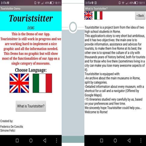 Alcuni screeshoot dell'app Touristsitter