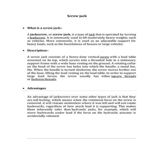 Screw jack and its application and advantages with 3D PROE drawing