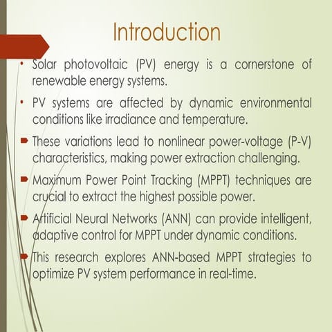 MPPT using P&O method and ANN method in solar PV array | PPTX