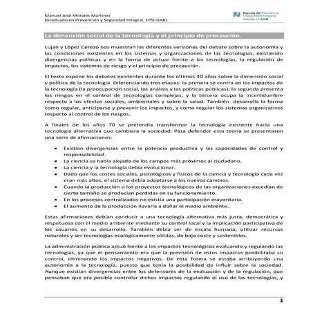 La dimensión social de la tecnología y el principio de precaución