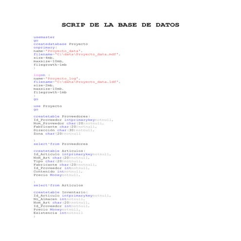 Scrip de la base de datos