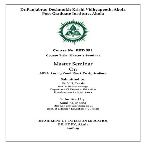 Master Seminar  On  ARYA: Luring Youth Back To Agriculture 