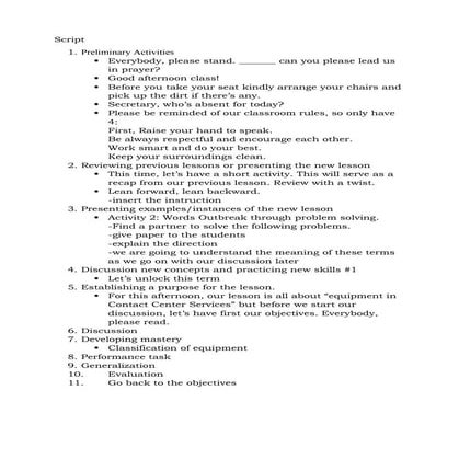 Sample script for demonstration teaching | DOCX