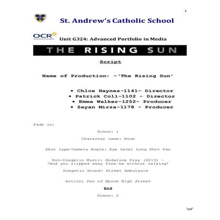 The Rising Sun Script  