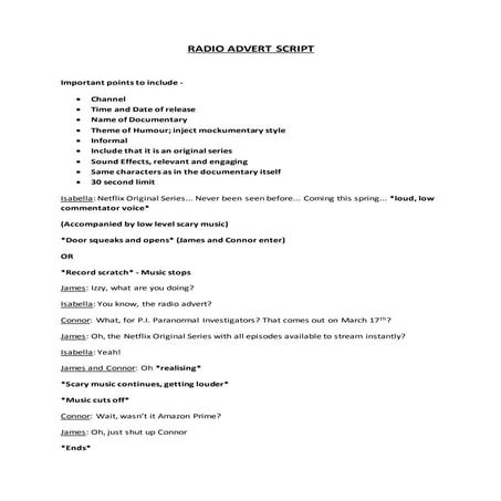 Radio Advert Script