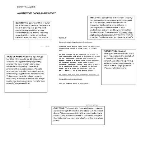 Script analysis a history of paper radio