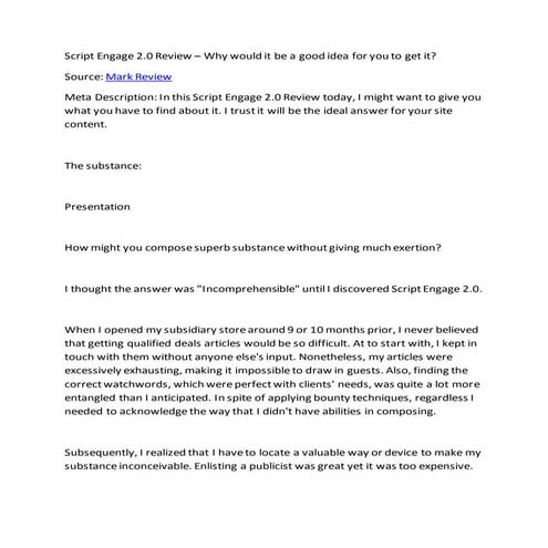 Script engage 2.0 reviews