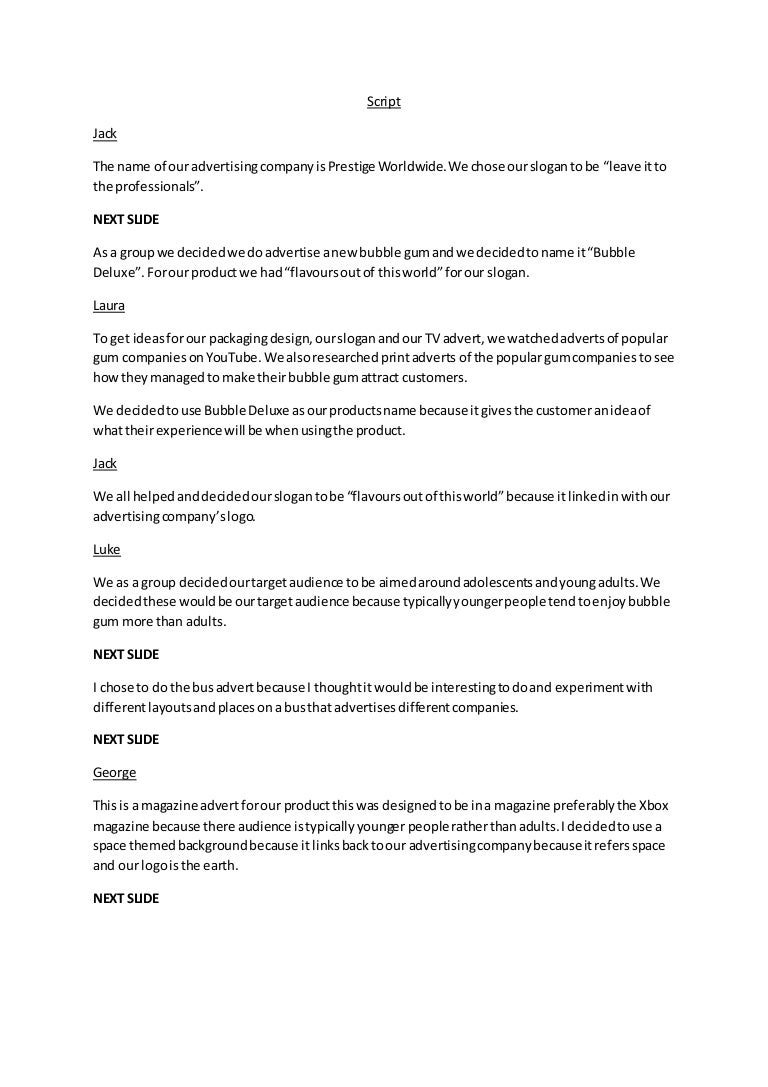 Script for advert