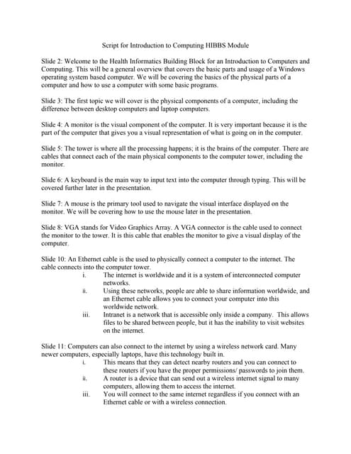 Introduction to Computers Script