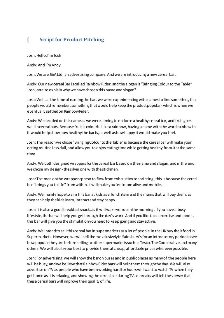 Script for product pitching unit 18