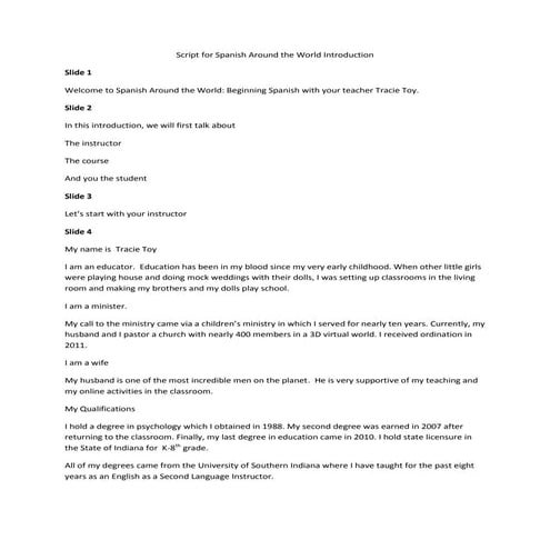 Script for spanish around the world introduction