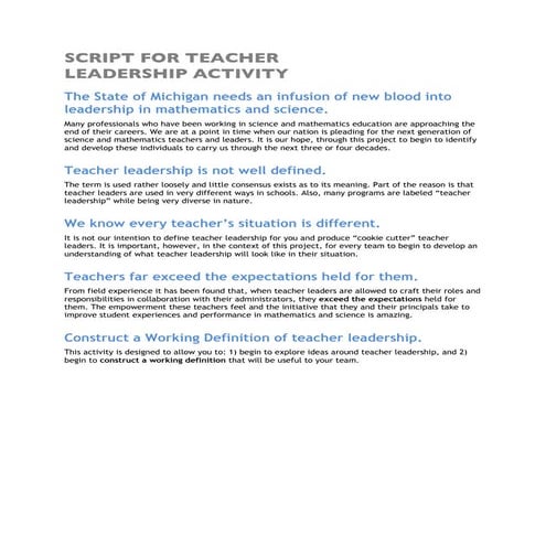 Script For  Teacher  Leadership  Activity Formatted