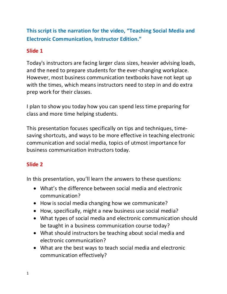 Script for Teaching Social Media and Electronic CommunicationInstru…
