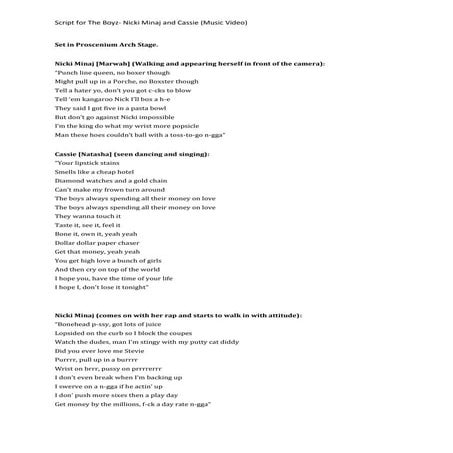 Script for the boyz  nicki minaj and cassie (music video)