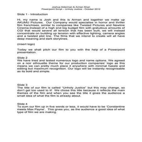 Script for unholy justice 2