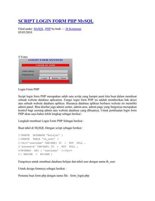 Script login form php