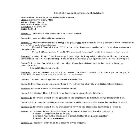 Script of cadburys dairy milk advert