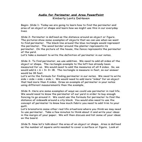 Script perimeter and area powerpoint