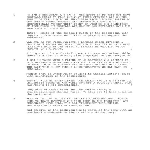 Script For VAR Documentary