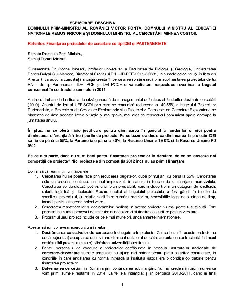 Scrisoare Deschisa 11 Aprilie 2013