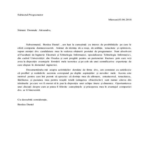 Modele de scrisoare de intentie