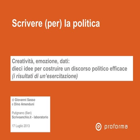 Scrivere (per) la politica - dieci idee per un buon discorso politico 