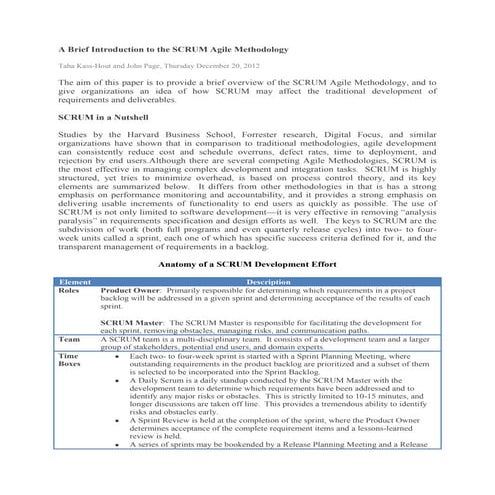 A Brief Introduction to the SCRUM Agile Methodology