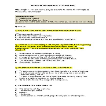 Simulado Scrum master