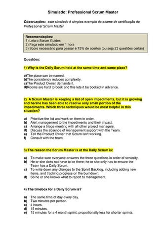 Simulado Scrum master